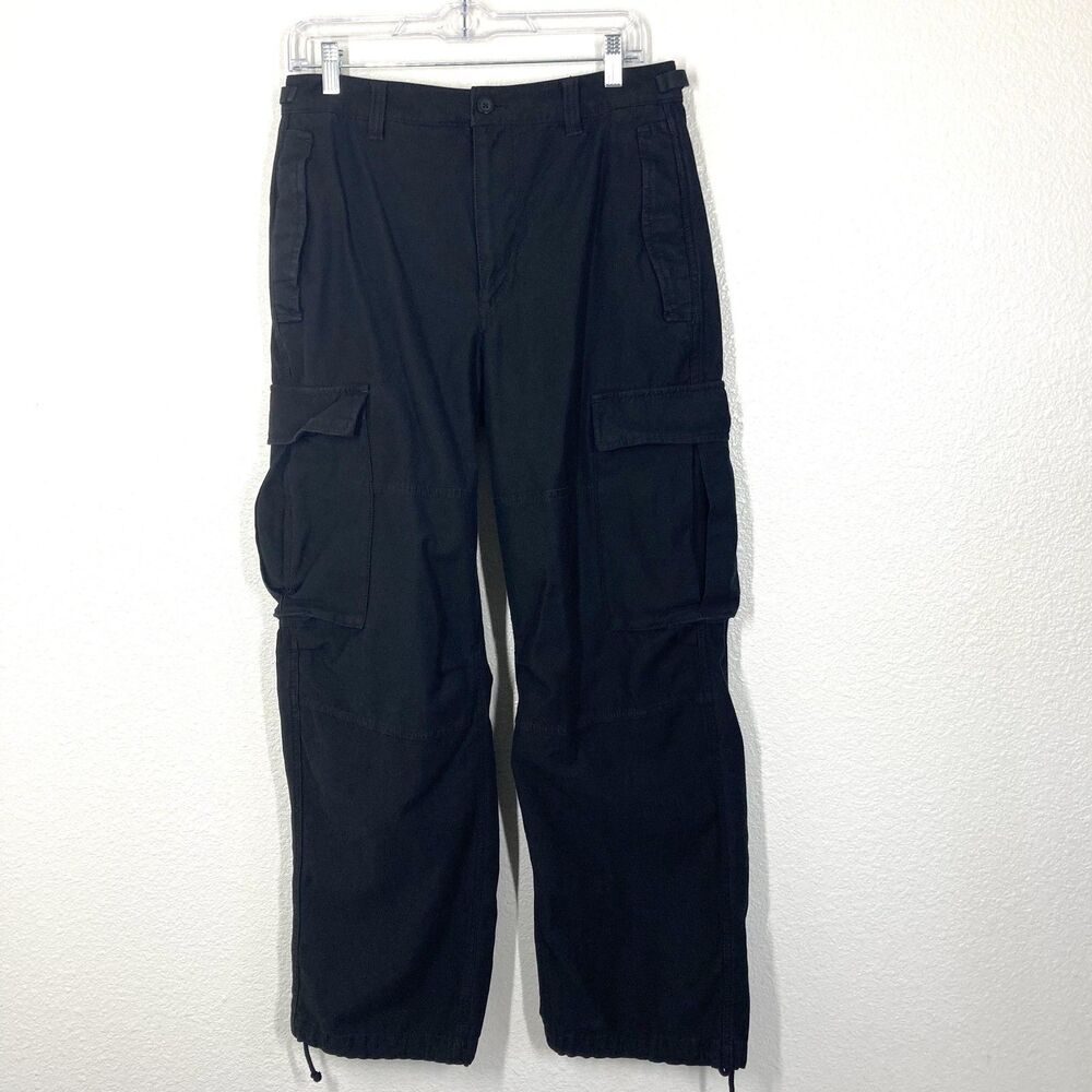 Tna Cargo Pants Womens 10 Black Utility Cotton Straight Leg Drawstring Pockets